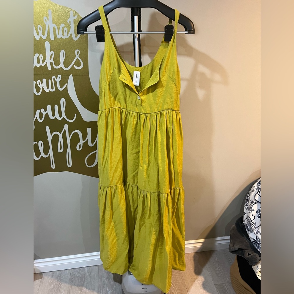 Smash + Tess Yellow Tiered Midi Dress